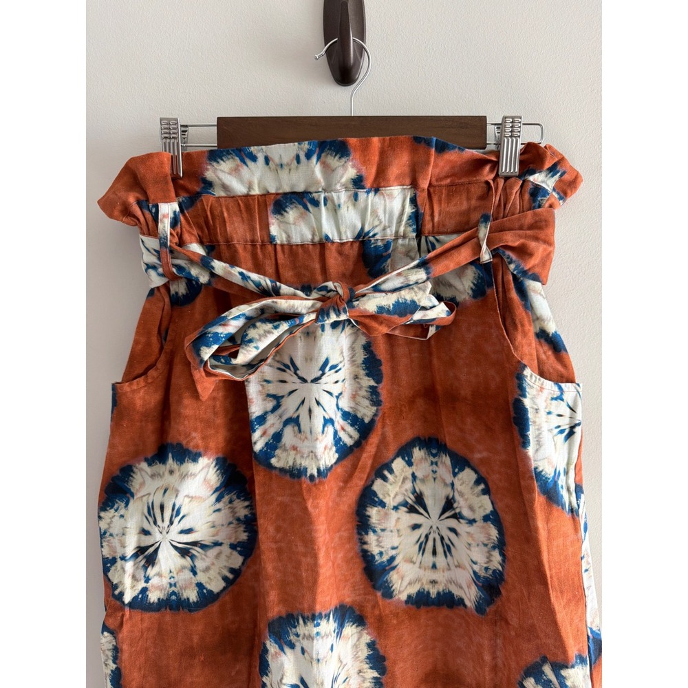 Porridge Clothing Rust Orange Tie Dye Paperbag Waist Linen Blend Midi Skirt M - Picture 4 of 10